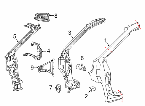 2020 Lexus RX350 Hinge Pillar Reinforce Sub-Assembly, Front Body Pillar Diagram for 61108-0E906