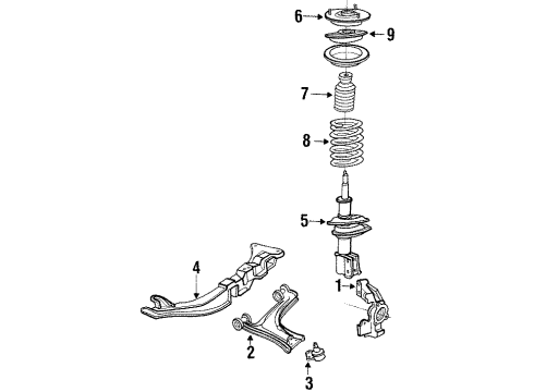 1989 Pontiac Sunbird Front Suspension Components, Lower Control Arm, Stabilizer Bar Spring Diagram for 14080128