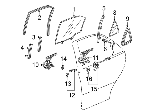 2001 Honda Accord Door & Components Sash, R. RR. Door Center Diagram for 72731-S84-A01