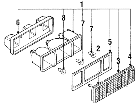 1989 Nissan D21 Bulbs Lamp Assembly RH Diagram for 26550-01G20