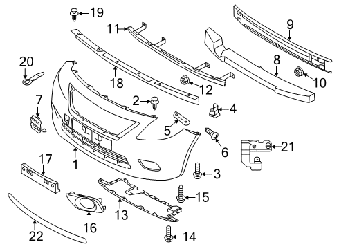 2019 Nissan Versa Bumper & Components, Exterior Trim Bracket-Apron, Lower Diagram for 62660-9KM0A