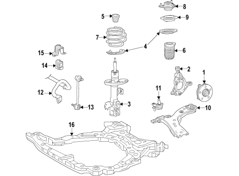 2019 Toyota Corolla Front Suspension Components, Lower Control Arm, Stabilizer Bar Strut Diagram for 48510-80A29