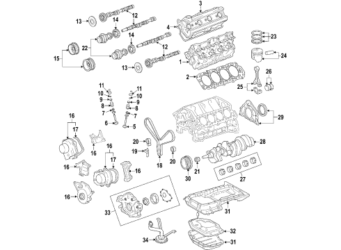 Diagram for 2007 Toyota Sequoia Engine Parts, Mounts, Cylinder Head & Valves, Camshaft & Timing, Variable Valve Timing, Oil Cooler, Oil Pan, Oil Pump, Crankshaft & Bearings, Pistons, Rings & Bearings 