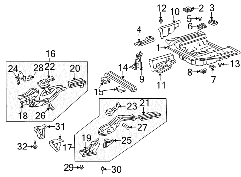 2002 Toyota Prius Rear Body - Floor & Rails Rear Floor Pan Mount Bracket Diagram for 57685-47020