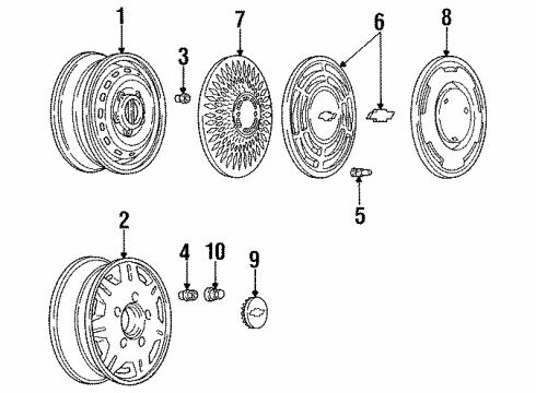 1992 Chevrolet Lumina Wheels, Covers & Trim Wheel TRIM COVER Assembly *Silver Mount Diagram for 10055205