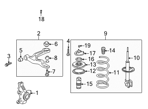 2006 Honda Odyssey Front Suspension Components, Lower Control Arm, Stabilizer Bar Knuckle, Left Front Diagram for 51216-SHJ-A01