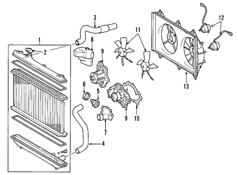 2005 Toyota Highlander Cooling System, Radiator, Water Pump, Cooling Fan Motor, Cooling Fan Diagram for 16363-20360