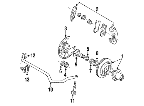 1990 Ford F-250 Front Brake Components Hub & Rotor Diagram for E7TZ1102F