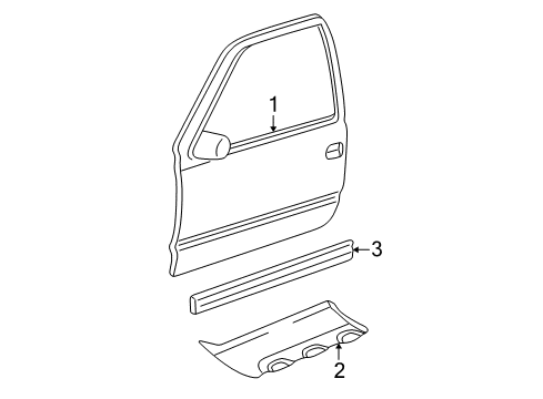 2002 Chevrolet Avalanche 2500 Exterior Trim - Front Door Molding Asm-Front Side Door Lower (R.H) Light.Charcoal Gray Diagram for 15086538