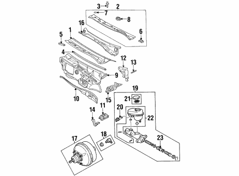 1998 Cadillac DeVille Components On Dash Panel, Cowl Reservoir Cover Diagram for 22688449