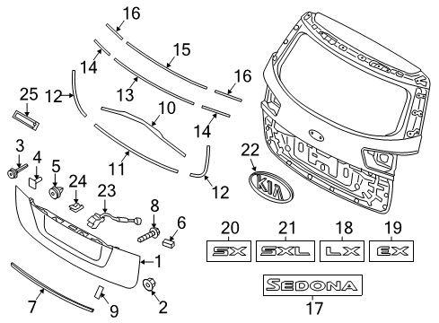 2017 Kia Sedona Exterior Trim - Lift Gate Sedona-Emblem Diagram for 86312A9000