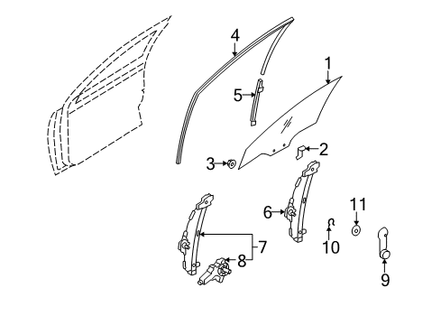 2008 Kia Rio Front Door Glass-Front Door Window R Diagram for 824211G010