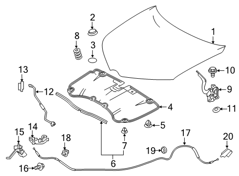 2016 Scion iM Hood & Components Latch Diagram for 53510-12B01