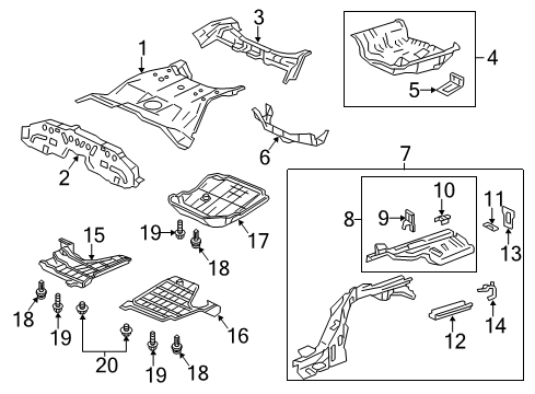 2015 Honda Accord Rear Body - Floor & Rails Crossmember, Middle Floor Diagram for 65700-T3V-A00ZZ