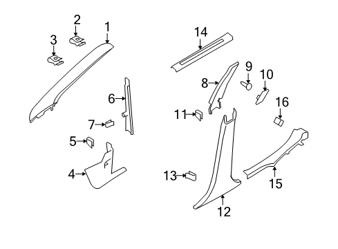 2009 Ford Focus Interior Trim - Pillars, Rocker & Floor Weatherstrip Pillar Trim Diagram for 9S4Z-5403599-AA