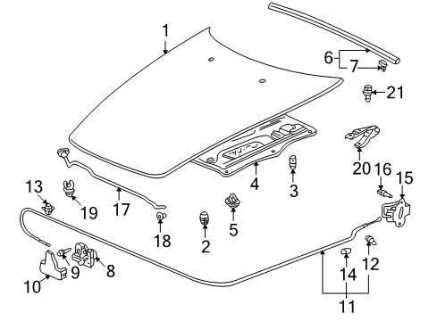 2004 Honda S2000 Hood & Components Stay, Hood Opener Diagram for 74145-S2A-000