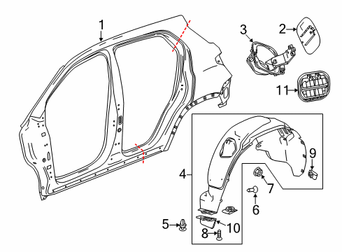 2018 Chevrolet Trax Quarter Panel & Components Fuel Pocket Diagram for 95147035