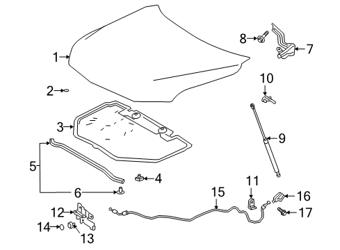 2021 Toyota Avalon Hood & Components Support Cylinder Diagram for 53440-07010