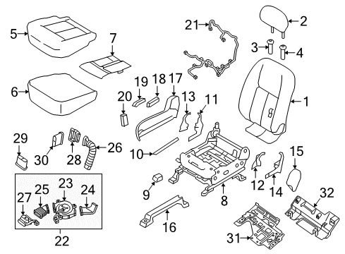 2017 Nissan Titan Passenger Seat Components Knob-Switch, Front Seat Reclining RH Diagram for 87013-1AB0A