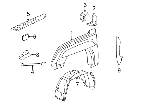 2003 Chevrolet Avalanche 2500 Fender & Components Fender Diagram for 88980312