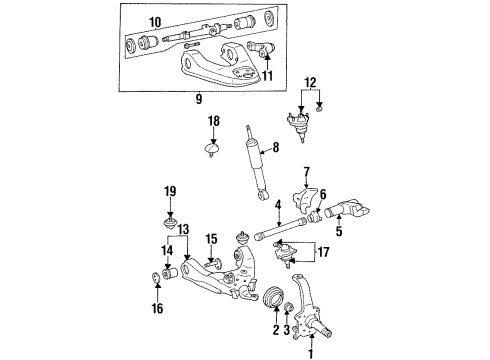 1998 Toyota T100 Front Suspension Components, Lower Control Arm, Upper Control Arm, Stabilizer Bar Shock Absorber Diagram for 48511-80038