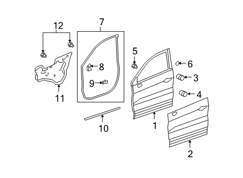 2010 Acura RDX Front Door Clip, Door Weatherstrip Offset Diagram for 91563-SP0-003