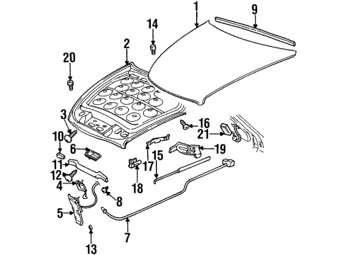 1996 Buick Riviera Hood & Components Latch Asm-Hood Primary & Secondary Diagram for 16634837