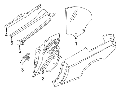 2018 BMW 640i xDrive Quarter Window Rear Right Window Regulator Diagram for 51377223656