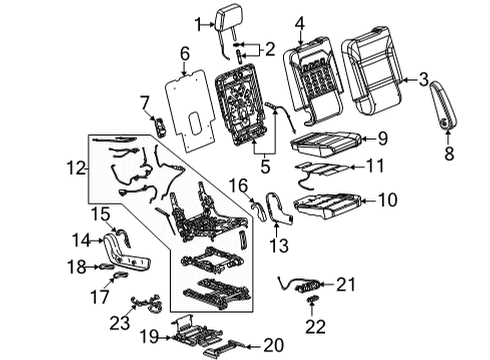 2022 GMC Yukon Second Row Seats Recliner Handle Diagram for 84701566