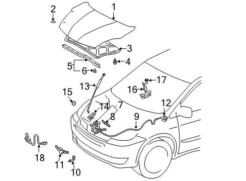 2007 Toyota Sienna Hood & Components Lock Assembly Diagram for 53510-AE021