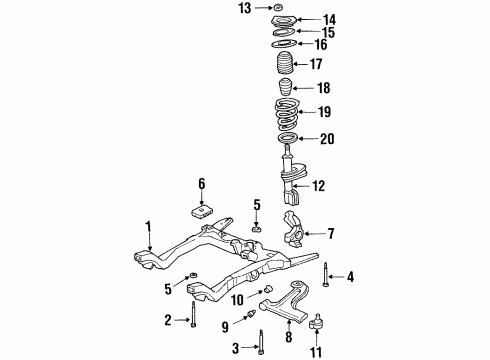 1997 Oldsmobile Cutlass Front Suspension Components, Lower Control Arm, Stabilizer Bar Top Nut Diagram for 22196749