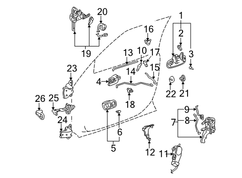 1999 Lexus ES300 Front Door Handle, Inside Diagram for 69205-AA010-G0