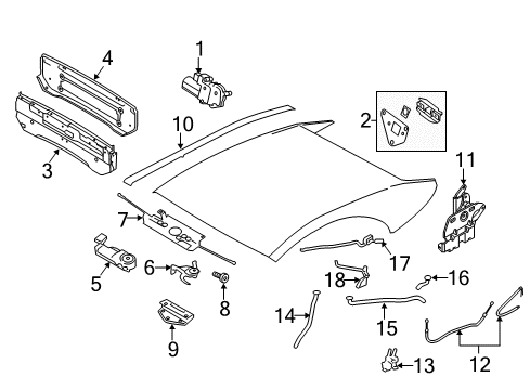 2012 BMW 650i Convertible Top Left Hydraulic Cylinder, Soft-Top Lid Diagram for 54347299829