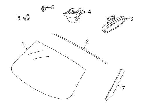 2010 BMW Z4 Windshield Glass, Reveal Moldings Set Of Covers Mirror Baseplate Diagram for 51167133655