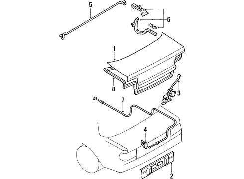 1988 Toyota Corolla Trunk Cable Sub-Assy, Luggage Door Lock Control Diagram for 64607-12340