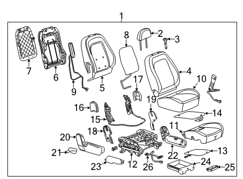 2015 Chevrolet Captiva Sport Passenger Seat Components Seat Back Panel Diagram for 22789373