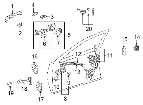 2010 Lexus LS600h Front Door Front Door Inside Handle Sub-Assembly Left Diagram for 67606-50250-A3