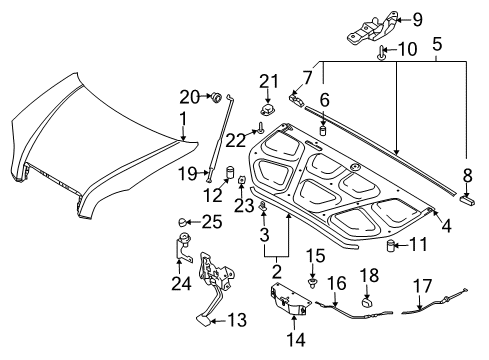 2007 Hyundai Tucson Anti-Theft Components Cable Assembly-Hood Latch Release Diagram for 81190-2E000