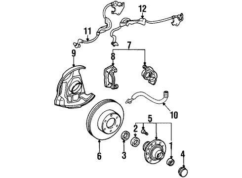 1997 Toyota T100 Anti-Lock Brakes Disc Brake Dust Cover Front Left Diagram for 47704-34010