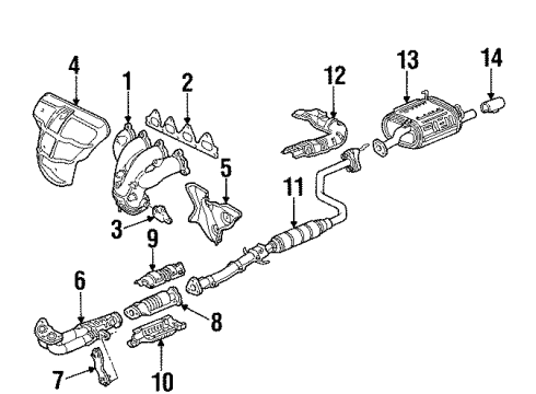 1994 Honda Civic del Sol Exhaust Components Muffler Set, Exhuast Diagram for 18030-SR2-509