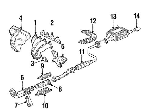 1994 Honda Civic del Sol Exhaust Components Pipe B, Exhuast Diagram for 18220-SR2-306