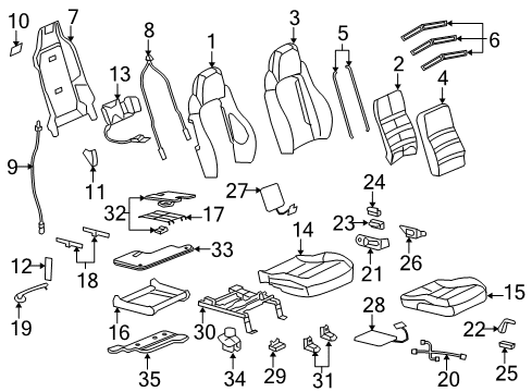 2006 Chevrolet Corvette Passenger Seat Components Bezel, Passenger Seat Back Cushion Latch Release Handle *Gray Diagram for 88993613