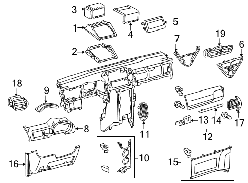 2015 Scion iQ Cluster & Switches, Instrument Panel Vent Panel Diagram for 55413-74010-B1