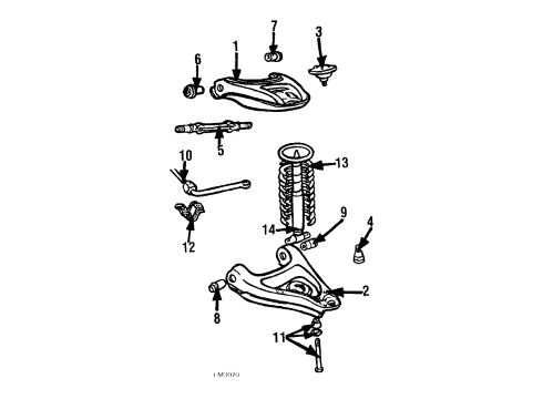 1985 Pontiac Parisienne Front Suspension Components, Lower Control Arm, Upper Control Arm, Stabilizer Bar Absorber Asm-Front Shock Diagram for 22046423