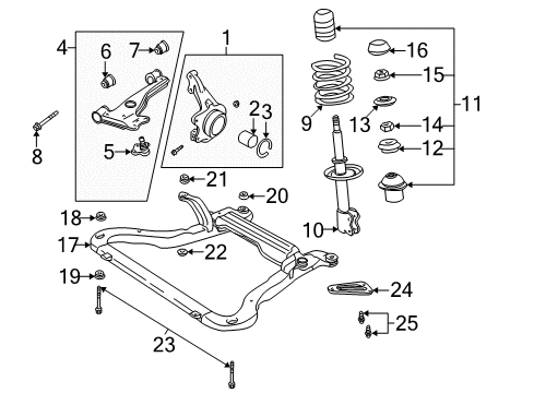 2000 Saturn LS1 Front Suspension Components, Lower Control Arm, Stabilizer Bar Lower Control Arm Diagram for 22671495