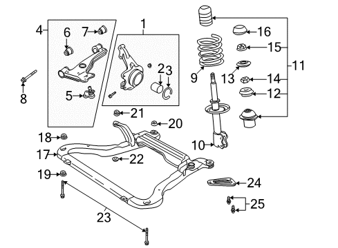 2000 Saturn LS1 Front Suspension Components, Lower Control Arm, Stabilizer Bar Bushing Asm, Front Lower Control Arm Diagram for 22671497