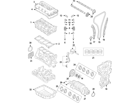 2018 Hyundai Elantra GT Engine Parts, Mounts, Cylinder Head & Valves, Camshaft & Timing, Variable Valve Timing, Oil Cooler, Oil Pan, Oil Pump, Crankshaft & Bearings, Pistons, Rings & Bearings Gasket-Cylinder Head Diagram for 22311-2E000