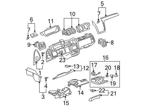 2009 Cadillac DTS Cluster & Switches, Instrument Panel Panel-Ashtray Side <Split> *Shale Diagram for 15914491