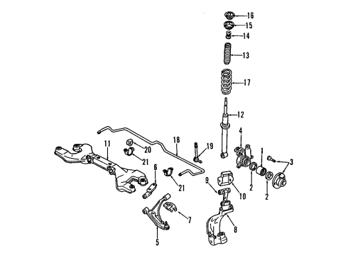 1993 Infiniti G20 Front Suspension, Lower Control Arm, Stabilizer Bar, Suspension Components KNUCKLE Assembly, RH Diagram for 40010-53J02