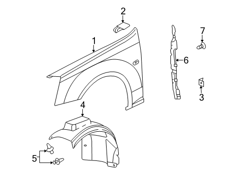 2007 Cadillac STS Fender & Components Liner-Front Wheelhouse Diagram for 25817025